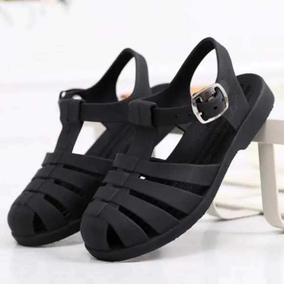 Jelly Sandals Matte Black Non Slip SZ 9 - NEW! - Picture 2 of 6